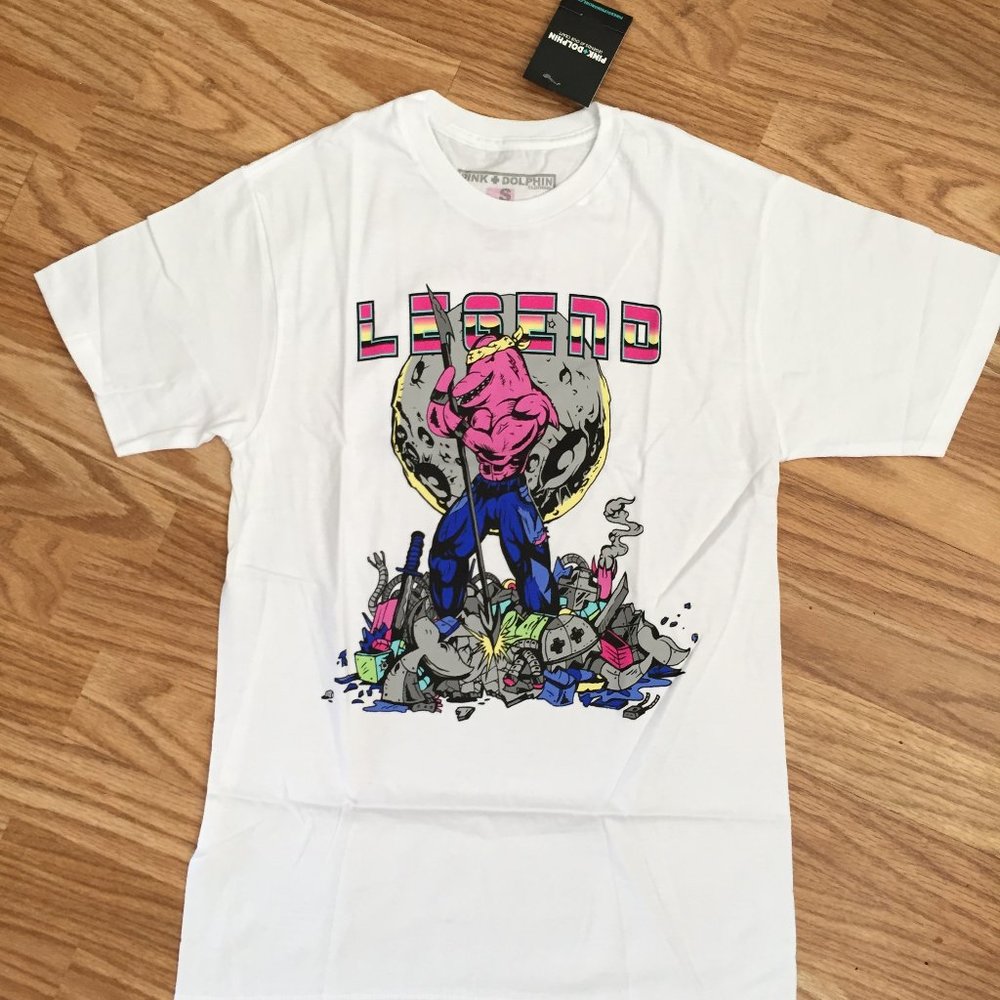NWT PINK DOLPHIN LEGEND OF DOLPHIN TEE WHITE SZ SMALL S